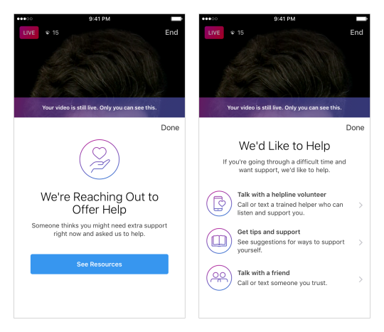 Instagram Blog Anonymous reporting for live videos if you witness somebody who may need help.